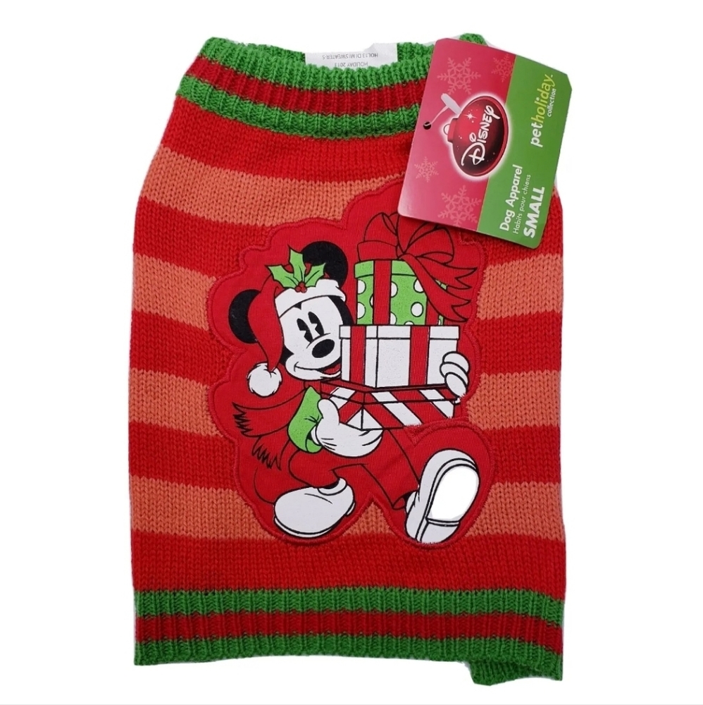 Disney Pets Holiday Collection Mickey Mouse Stripped Knit Sweater Size Small NWT